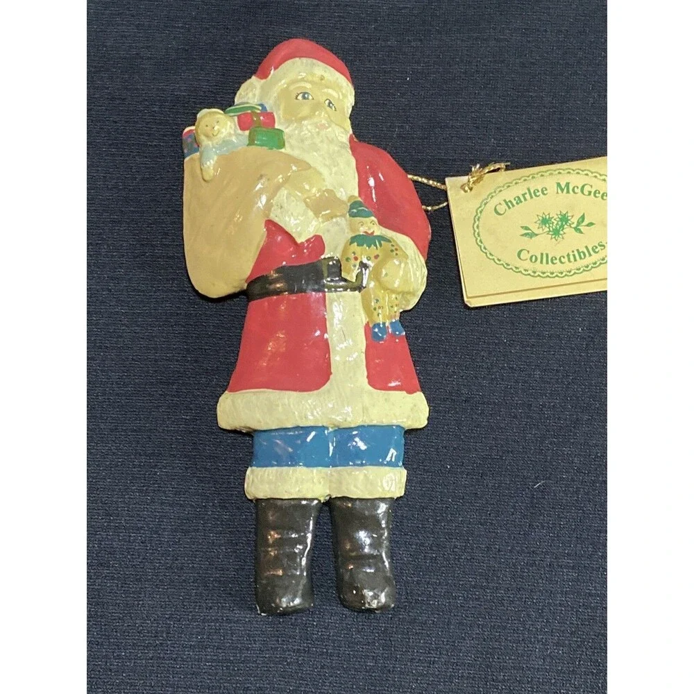 1982 Charlee McGee Collectibles Santa Claus Holiday , Christmas Ornament Vtg.